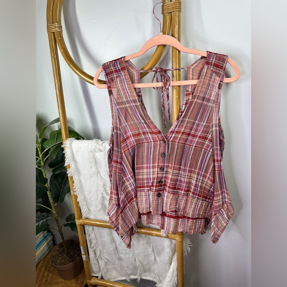 Anthropologie Pilcro Red Plaid Patchwork Babydoll Blouse sz L